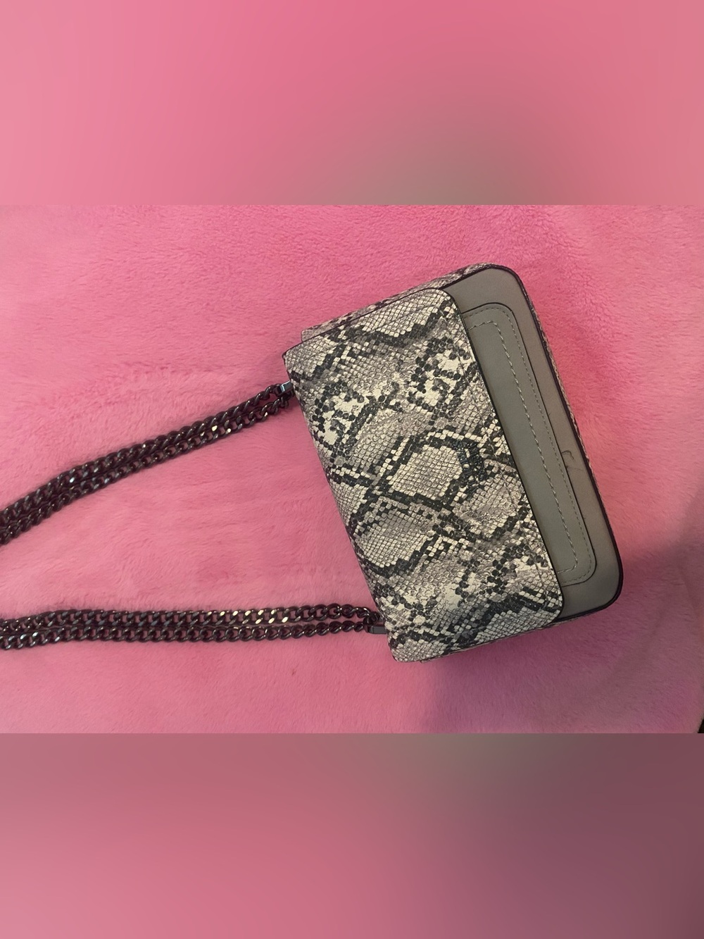 Victoria's Secret Black and Gray Python-Print Chain Crossbody